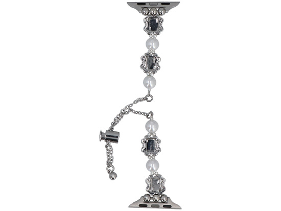 Neue Armbanduhr GlacierX Slider Clasp Clover Motif Bracelet Crystal Pearl für Apple Watch 38/40/41mm Silber