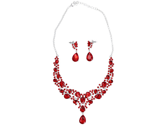 Gala Jewelry Set Red Necklace + Earrings