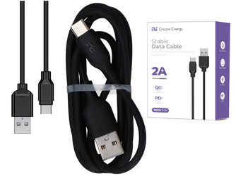 Nuovo cavo Encore Energy USB-A USB-C 2A cavo QC PD per ricarica e trasferimento dati 100 cm nero EE40-C