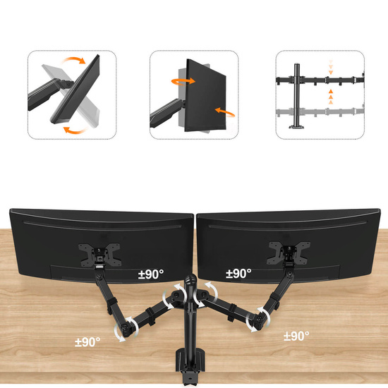 New Triadyn DuoClamp Desk Mount for Two Monitors TVs 17-32" Ergonomic Adjustable Rotating TRD-BLK-2ST-17"-32"