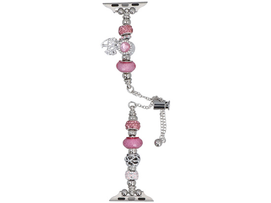 Nuovo bracciale per smartwatch GlacierX Slider Clasp Beaded Charm Bracelet Magenta Glow per Apple Watch 38/40/41mm Argento-magenta