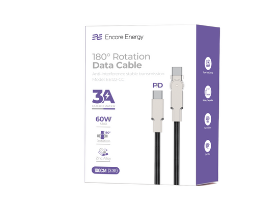 Nuovo cavo Encore Energy USB-C x2 con connettore mobile QC PD 3A 60W per ricarica e trasferimento dati 100 cm intrecciato EE122-CC