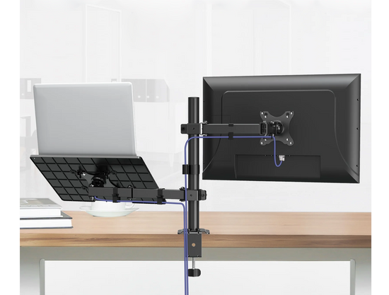 New Triadyn DuoMount Desk Mount for Monitor and Laptop Ergonomic Adjustable Rotating TRD-BLK-2ST-13"-32"