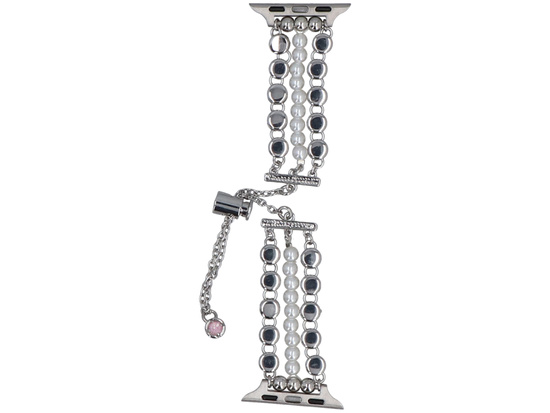 New bracelet for GlacierX Slider Clasp Triple Chain Pearl Bracelet Crystal Pink smartwatch for Apple Watch 38/40/41mm Silver-Pink