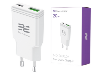 Nuevo cargador de red SLIM GaN 20W USB-A USB-C QC PD Encore Energy MD-2083ZA