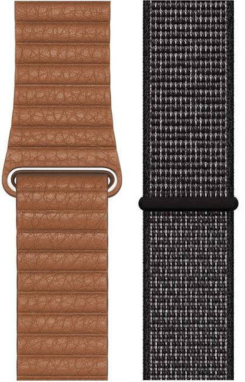 Oryginalny Pasek Apple Watch Leather Loop Saddle Brown + Sport Loop Nike Black 42/44/45/49 mm