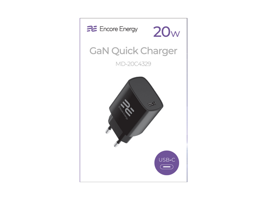 Нова мережна зарядка GaN 20W USB-C QC PD Encore Energy MD-20C4329