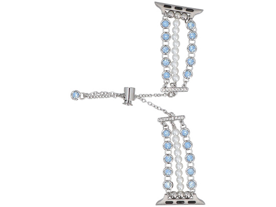 Nuovo bracciale per smartwatch GlacierX Slider Clasp Triple Chain Pearl Bracelet Crystal Blue per Apple Watch 38/40/41mm Argento-blu.