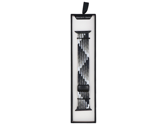 Nouveau bracelet GlacierX Boucle Magnétique Tressée Ébène Mosaïque pour Apple Watch 42/44/45/49mm Noir et blanc dégradé