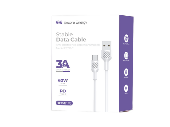 Nový kabel Encore Energy USB-A USB-C QC PD 3A 60W pro nabíjení a přenos dat 100 cm bílý EE157-C
