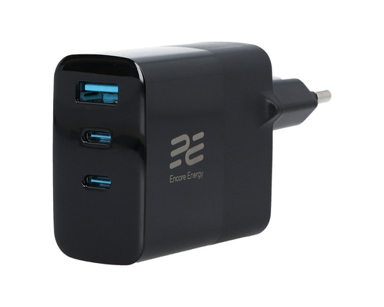Neues Netzladegerät Encore Energy GaN QC 4+ PD 3.0 USB-A USB-C x2 Schnellladegerät 65W mit Display + Samsung Combo USB-Kabel