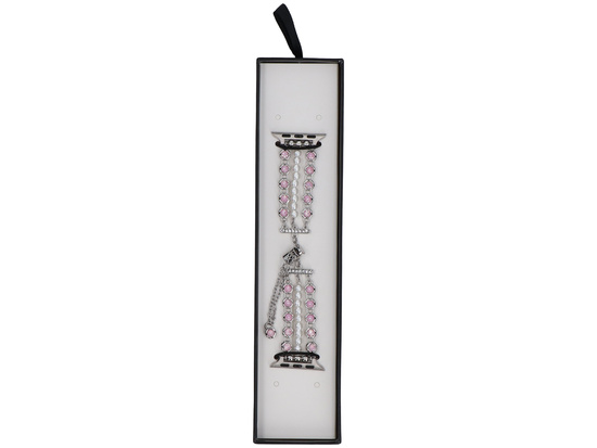 Нова браслет для смарт-годинника GlacierX Slider Clasp Triple Chain Pearl Bracelet Crystal Pink для Apple Watch 38/40/41mm Срібно-рожевий