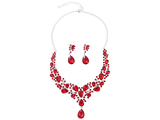Ensemble de bijoux Gala Rouge, collier + boucles d'oreilles.