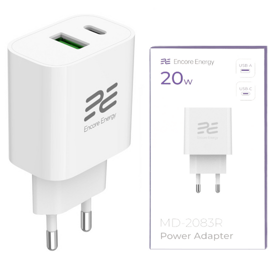 Neues Netzladegerät Encore Energy PD 3.0 Quick Charge 4.0 USB-A USB-C Schnellladegerät 20W