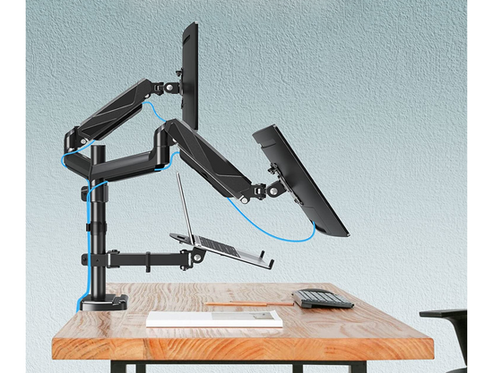 Nuovo Supporto da Scrivania Triadyn TriMount per Due Monitor e Laptop Ergonomico Regolabile Rotante TRD-BLK-3AL-13"-32"