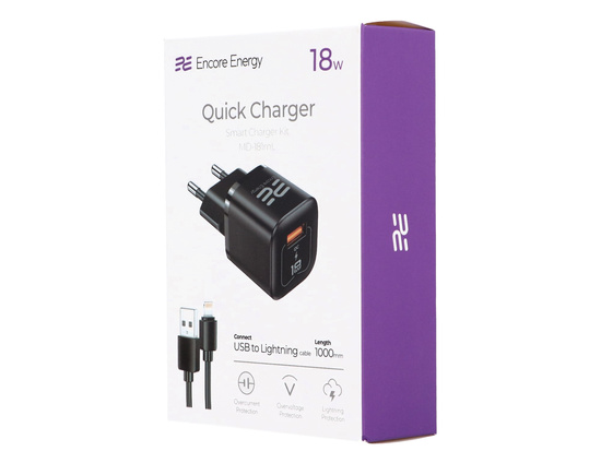 Nouveau chargeur secteur 18W USB QC + câble USB - Lightning 100cm Encore Energy MD-181mL