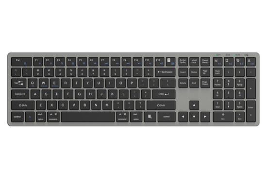 Neue Drahtlose Tastatur Triadyn PROTEUS Bluetooth 2.4GHz 4-Geräte Büro Slim Akku Grau