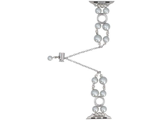 Nuovo braccialetto per smartwatch GlacierX Slider Clasp Double Chain Pearl Bracelet Nightfall Silver per Apple Watch 38/40/41mm Argento Zirconi