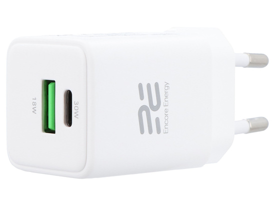 New GaN 30W USB-A USB-C QC PD wall charger Encore Energy MD-3083Z + 2m USB-A to USB-C cable