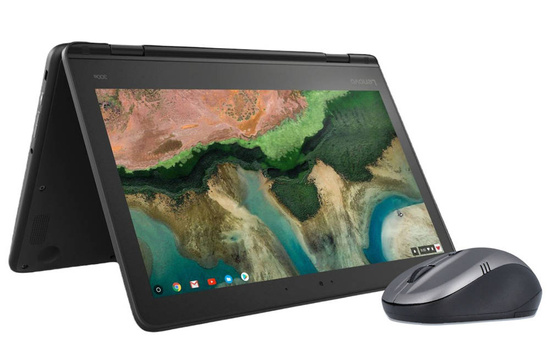 Touchscreen Lenovo Chromebook 300E 2-en-1 Noir MediaTek MT8173 4GB 32GB Flash 1366x768 Class A Chrome OS + Souris