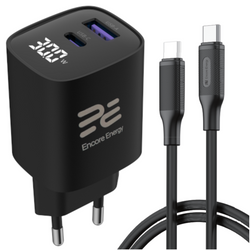Nová síťová nabíječka Encore Energy GaN QC 4 PD 3.0 USB-A USB-C 30W GaN-3083R s displejem + kabel USB-C 2m