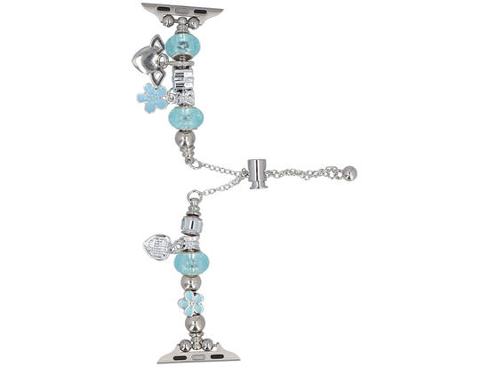 Neue Armbänder für die Smartwatch GlacierX Slider Clasp Beaded Charm Bracelet Ice Blue für die Apple Watch 38/40/41mm Silber-Blau