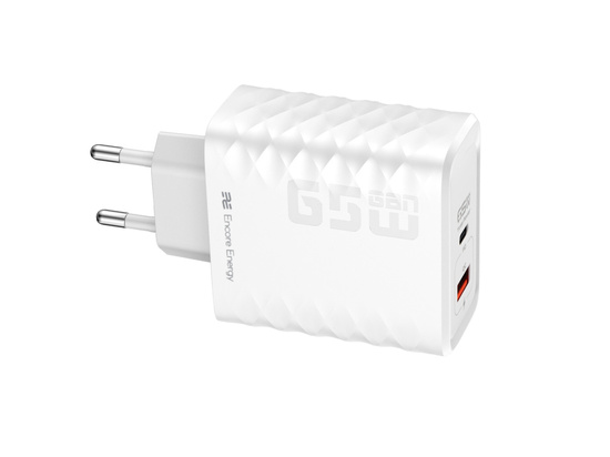 New GaN 65W USB-A + USB-C QC PD Wall Charger Encore Energy MD-6583TR