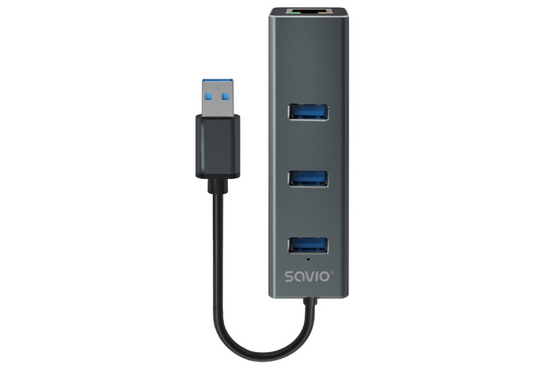 New Savio Hub AK-58 3-port USB-A 3.1 Gen 1 with RJ-45 adapter