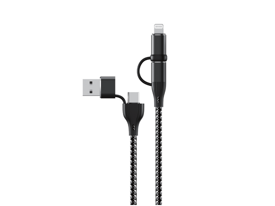 Nový kabel Encore Energy 4v1 USB-C USB-A Lightning 3A kabel QC PD 60W pro nabíjení a přenos dat 100 cm pletený EE115