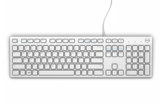 New Dell QuietKey KB216 White USB QWERTZ Keyboard + Stickers