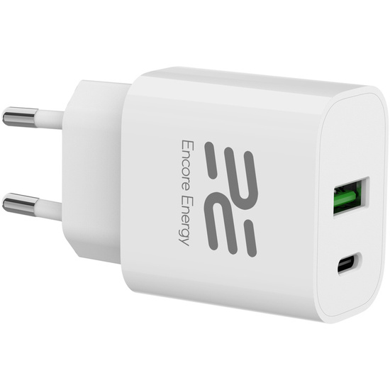 Нова мережна зарядка Encore Energy PD 3.0 Quick Charge 4.0 USB-A USB-C 20W адаптер MD-2083R + кабель 2x USB-C 50 см