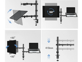 Nouveau support de bureau Triadyn DuoMount pour moniteur et ordinateur portable ergonomique réglable rotatif TRD-BLK-2ST-13"-32"