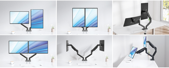 Nový stolní držák Triadyn DuoFlexMount na dva monitory televizory 13-32" ergonomický nastavitelný otočný TRD-BLK-2AL-13"-32"