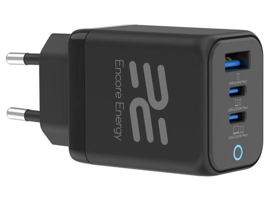 Nová síťová nabíječka GaN 45W USB-A + 2x USB-C QC PPS PD Encore Energy MD-4583RA
