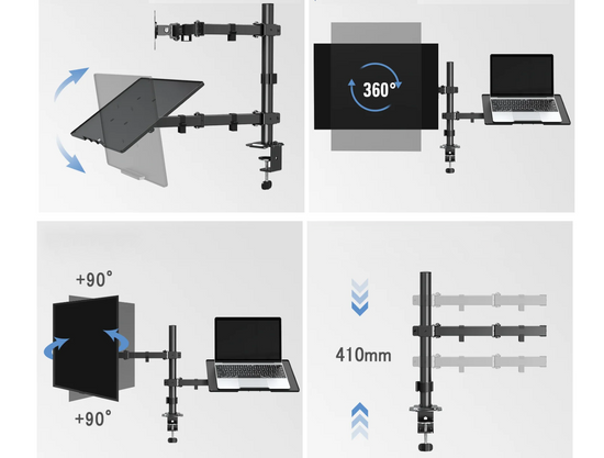 Neuer Schreibtischhalter Triadyn DuoMount für Monitor und Laptop Ergonomisch Verstellbar Drehbar TRD-BLK-2ST-13"-32"