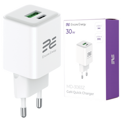 Nová síťová nabíječka GaN 30W USB-A USB-C QC PD Encore Energy MD-3083Z