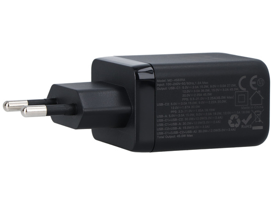 New GaN 45W USB-A + 2x USB-C QC PPS PD Encore Energy MD-4583RA wall charger