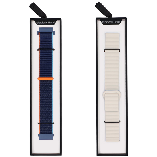 Ensemble de deux bracelets pour smartwatch GlacierX Silicone Magnetic Wave Creamy Sky + Grip Strap Nylon Ocean Blue 22mm.