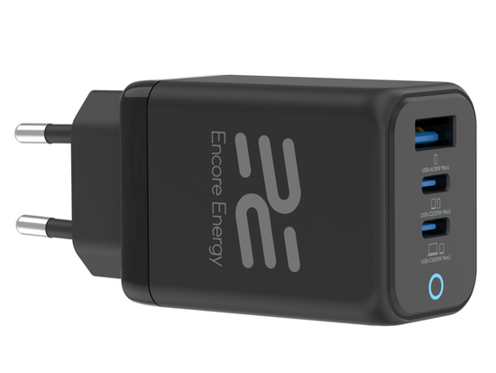 Neues GaN 65W USB-A + 2x USB-C QC PPS PD Netzladegerät Encore Energy MD-6583RA