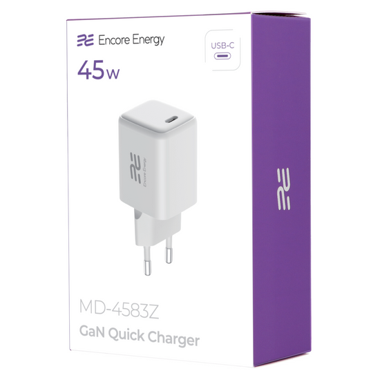 New GaN USB-C 45W QC PD wall charger Encore Energy MD-4583Z + 2x USB-C 50cm cable