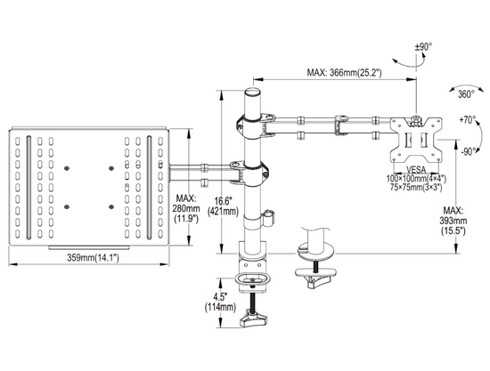 Nuovo Supporto da Scrivania Triadyn DuoMount per Monitor e Laptop Ergonomico Regolabile Rotante TRD-BLK-2ST-13"-32"