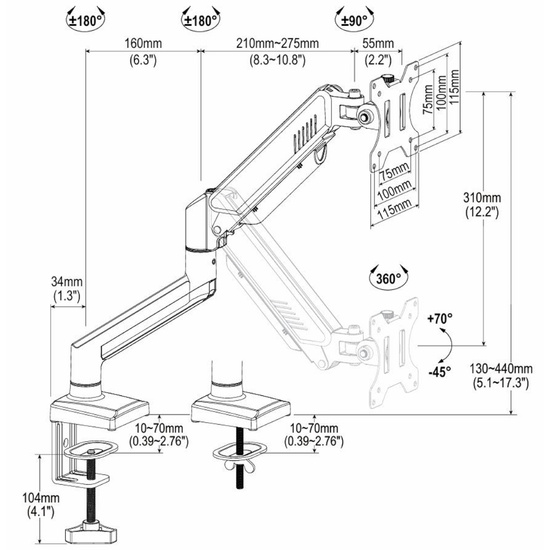 Neuer Schreibtischhalter Triadyn FlexMount für Einzelmonitor Fernseher 13-34" Ergonomisch Verstellbar Drehbar TRD-BLK-1AL