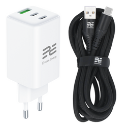 Nuevo cargador de red GaN 65W USB-A + 2x USB-C QC PD Encore Energy MD-6583Z + cable USB-A USB-C 2m