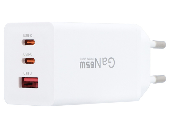 Нова мережна зарядка GaN 65W USB-A + 2x USB-C QC PPS PD Encore Energy MD-6590R + кабель 2x USB-C 100см
