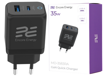 Nuovo caricabatterie da rete GaN PD 3.0 Quick Charge 4.0 USB-A USB-C 35W Encore Energy MD-3583RA