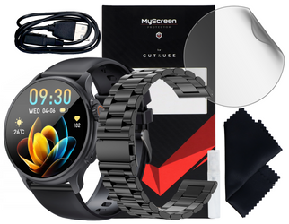 Nuovo Smartwatch GlacierX Aura Black + Bracciale in acciaio + Pellicola protettiva