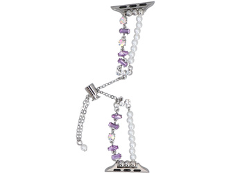 Nuovo bracciale per smartwatch GlacierX Slider Clasp Double Chain Bracelet Crystal Purple per Apple Watch 38/40/41mm Argento-viola