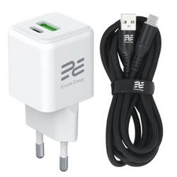 Nuovo caricatore da rete GaN 20W USB-A USB-C QC PD Encore Energy MD-2083ZC + cavo USB-A USB-C 2m