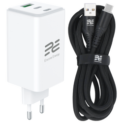 Nuovo caricabatterie da rete Encore Energy GaN QC PD 1x USB-A 30W 2x USB-C 100W MD-10083Z + cavo USB-A USB-C 2m