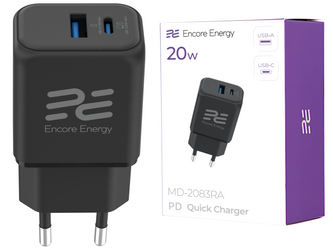Нова мережна зарядка Encore Energy PD 3.0 Quick Charge 4.0 USB-A USB-C 20W адаптер MD-2083RA